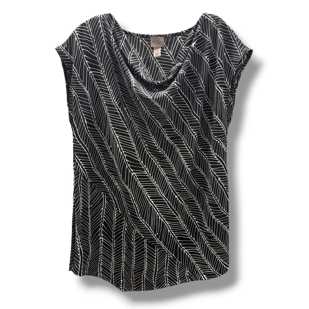 Chico's Easywear Black White Geometric Cowl Neck Sleeveless Top Size 2 Large 12 - Picture 2 of 7